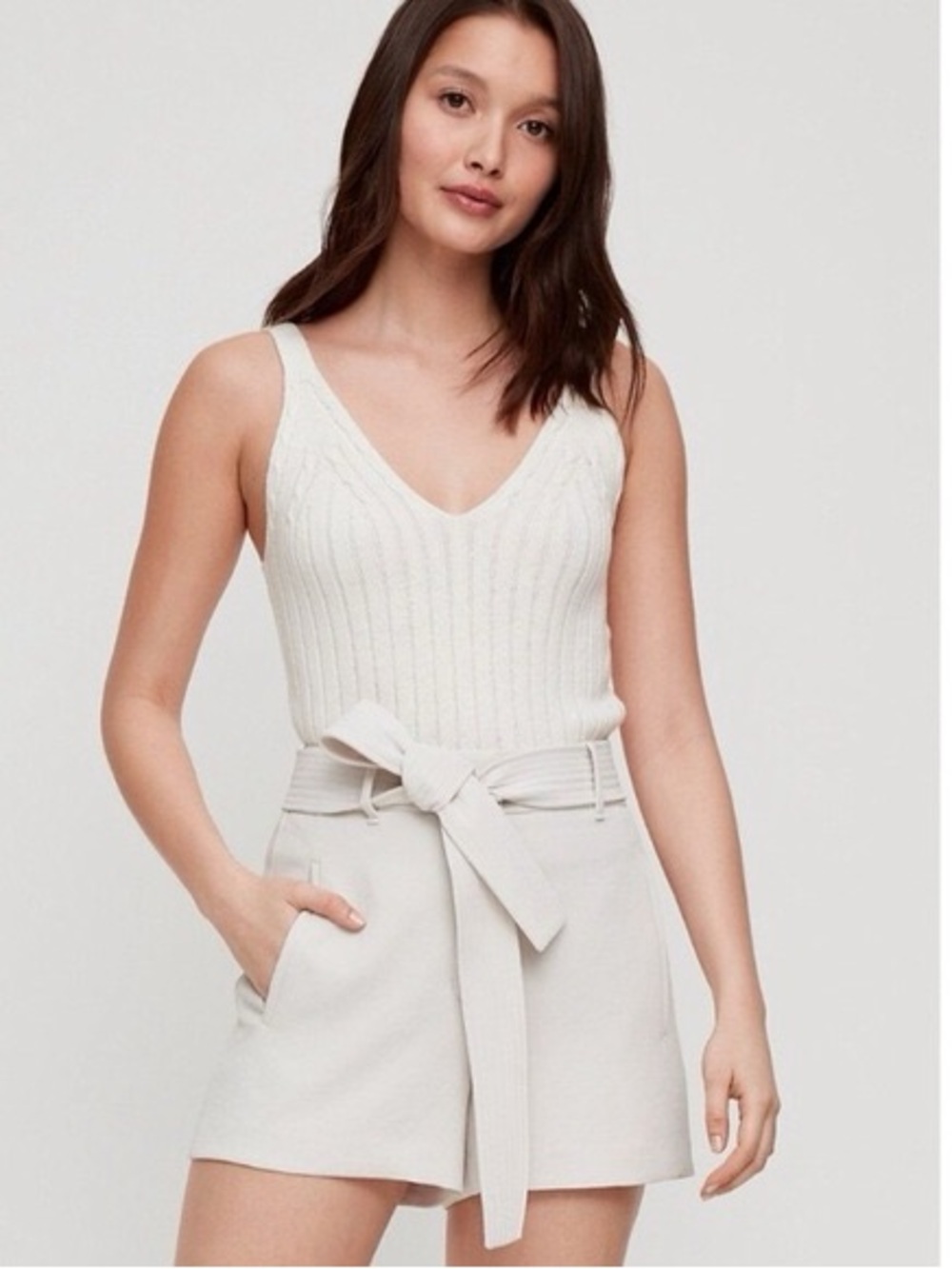 Wilfred Cream Ribbed V-Neck Tank